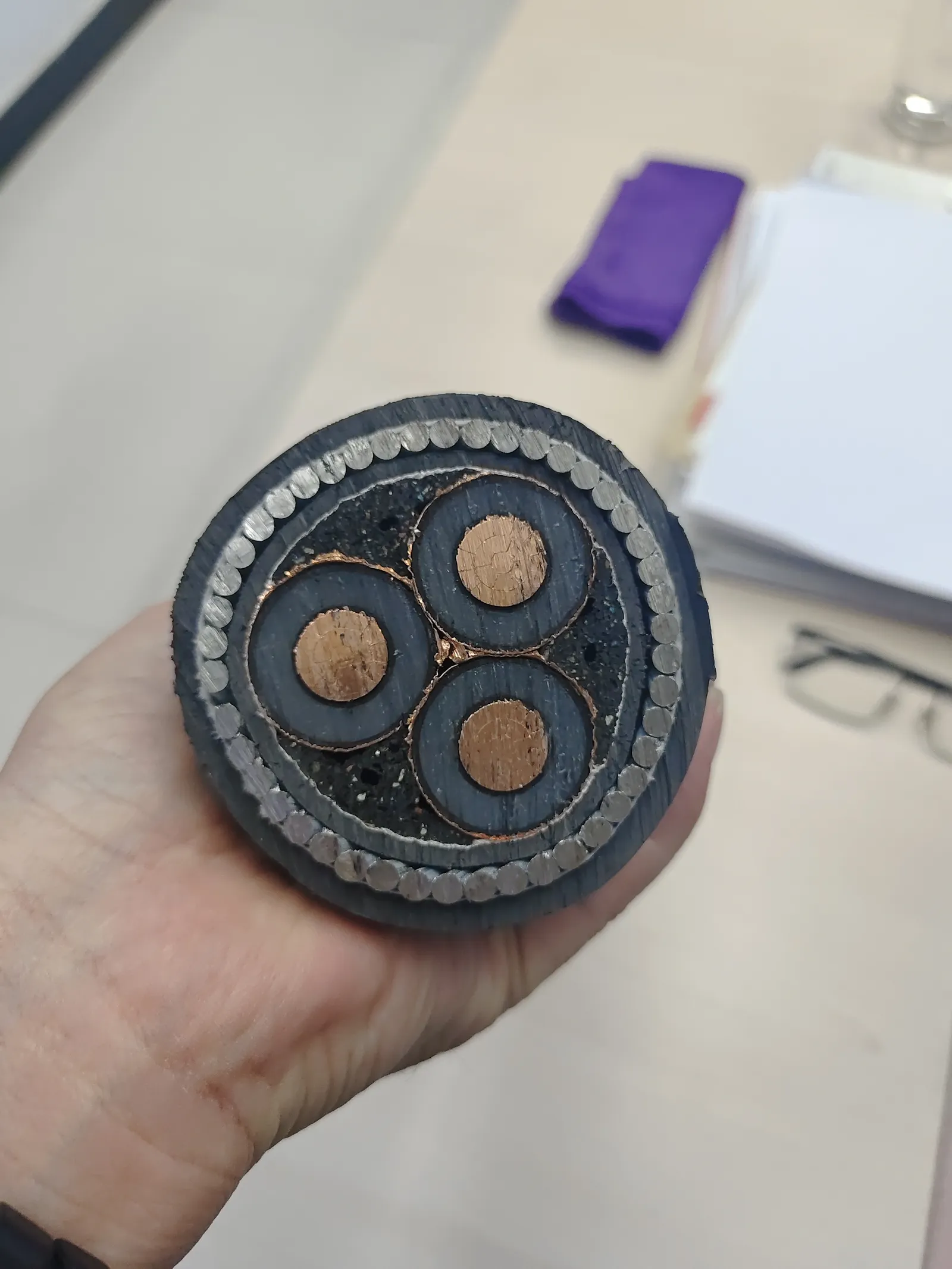 Steel wire armoured cable detail showing galvanized steel wires