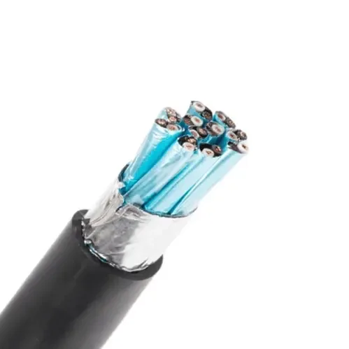 Multi-core shielded control cable with foil and braid screen layers