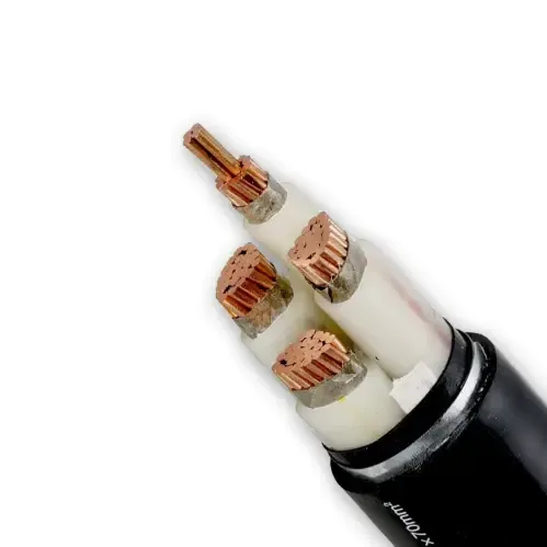 Steel tape armoured flame retardant power cable (ZC-YJV22 type) cut to show armour and cores