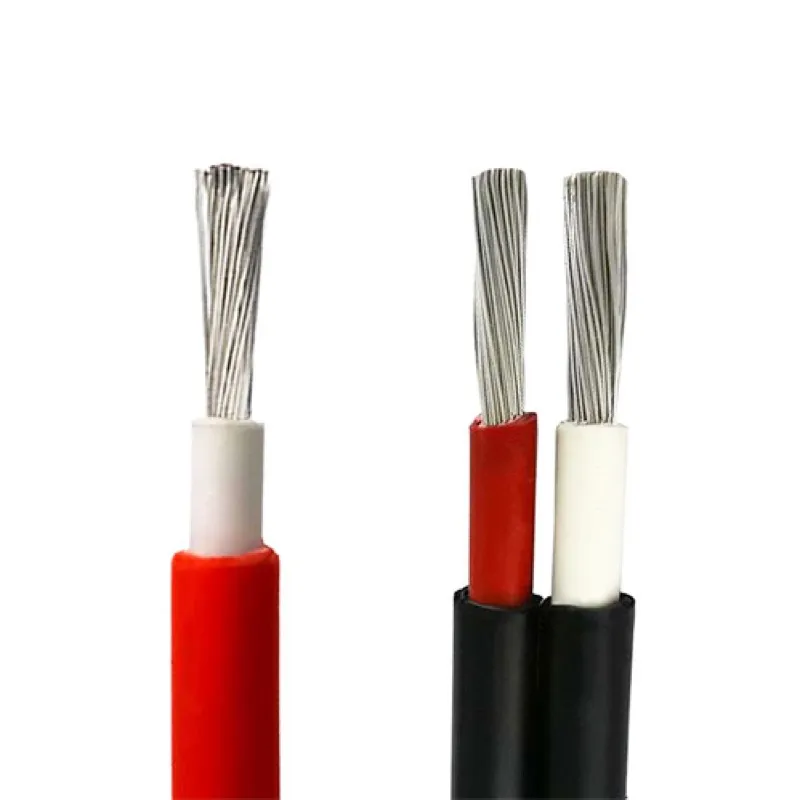 Close-up of PV1-F solar cable cross-section showing tinned copper conductor and double XLPO insulation layers